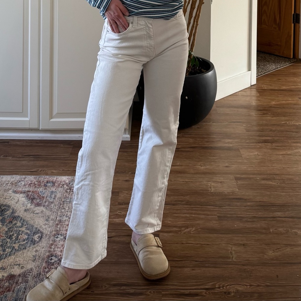 Mavi Straight Leg Jeans in Off-White/Cream